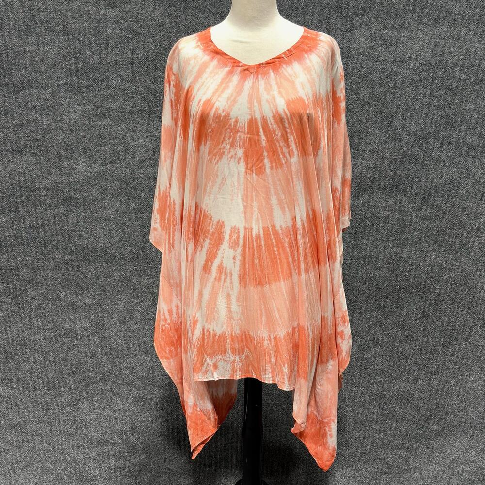 Island Planet Cover Up Womens One Size Orange Tie Dye Sheer Beach Swim Kaftan